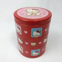 ハローキティ 3段 缶 小物入れ 赤 2004年 傷汚れあり