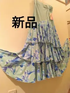 春夏、社交ダンス、３段ティヤードロングスカート新品未使用 ブルー系