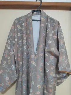小紋 着物 グレージュ小花柄　ポリエステル
