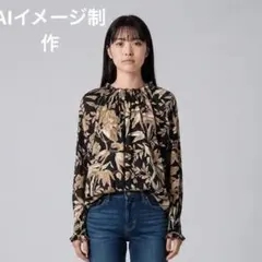 美品　H&M　エイチアンドエム　長袖　トップス　ハイネック　花柄フリル長袖