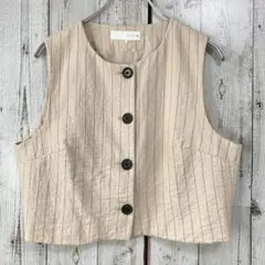 ☆ZARA ザラ☆ベスト ストライプ ベージュ L シワ加工 ノースリーブ 裏地