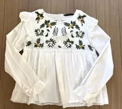 【ZARA】刺繍ブラウス フリル 長袖 S