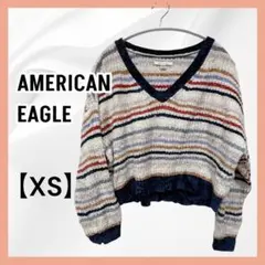 AMERICAN EAGLE ストライプ Vネックセーター XS