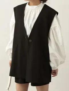 Heather ノーカラーボックスジレ　ブラック