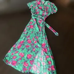 ZARA フラワープリント ワンピース S緑