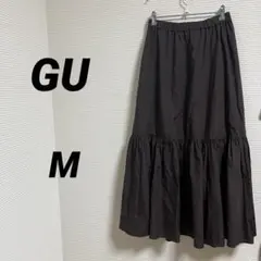 【GU ジーユー】ティアードフレアロングスカート ブラウン ウエストゴム 楽ちんのサムネイル
