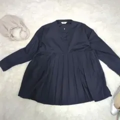 BEAMS HEART ブラウスネイビー プリーツ 長袖 きれいめ オフィカジ