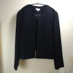 レディース ノーカラーツイードジャケット ネイビー ９号 フォーマル 春秋冬