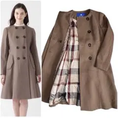 ブルーレーベルクレストブリッジ ノーカラーウールロングコート ベージュ40(L)