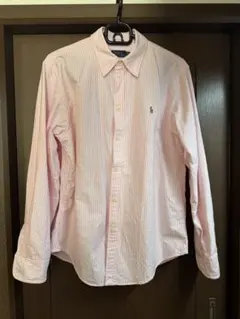 ラルフローレン　定番綿100%ピンクストライプオックスフォードシャツ