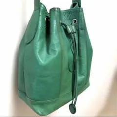 希少SAZABY 軽い柔らか本革グリーン 斜め掛け巾着型ショルダーバック