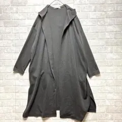 イッカ ロングカーディガン M グレー フード付き シンプル 仕事着 体型カバー