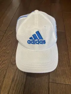 値下げ　adidas メッシュキャップ ホワイト/ブルー フリーサイズ/ゴルフ