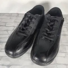 【未使用級】アサヒ ウォーキングシューズ 黒 レザー サイドジップ 24.0のサムネイル