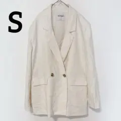 希少OLD NAVY リネンブレンド ダブルブレストジャケット アイボリー S