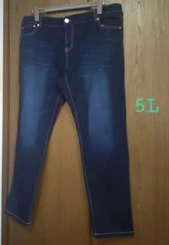 大きいサイズ☆　5L 美脚裏起毛スキニーデニムパンツ 薄手　ネイビーウォッシュ