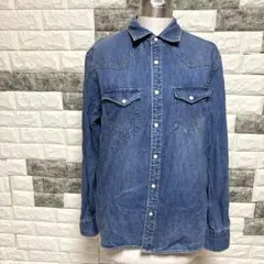 良品【ナノユニバース 】長袖 デニム シャツ BASE ウエスタン アメカジM紺