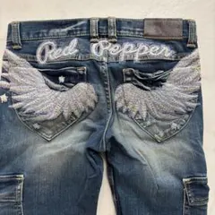 y2k RED PEPPER デニム 刺繍 カーゴ 25（C4）
