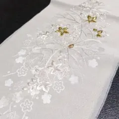 花柄刺繍 半襟 ホワイト　正絹