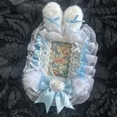 トレカケース フリル レースデコ うさ耳 うさぎ リボン B8 水色 2点セット