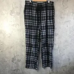 Y5576古着　チェックパンツ　パジャマパンツ　黒　グレー　青　白