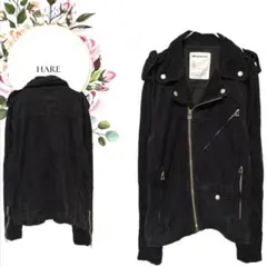 【ハレHARE】綿100%コーデュロイライダース風ジャケット長袖ジップアップ黒М