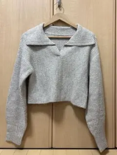 GRL 片畦編みセーラーカラーショート丈ニットトップス