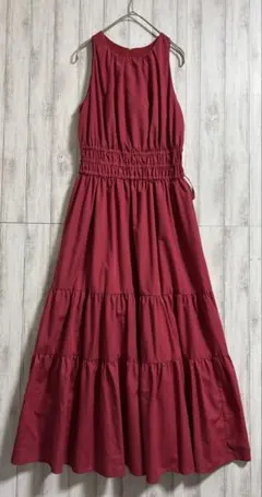 24595✨マーレット ノースリーブティアードロングワンピース ボルドー 