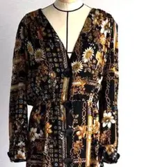 フラワープリント長袖ロングワンピース　ZARA