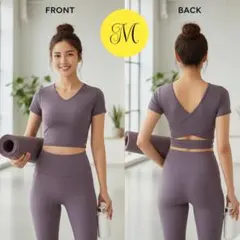 【新品】大人くすみパープル♡ ヨガウェア トップス バックシャン ホットヨガ