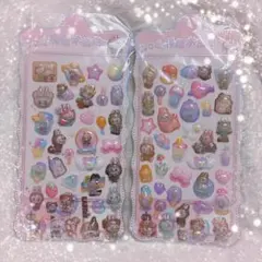 【2枚セット】3Dシール 立体 ぷくぷく ボンボン ドロップシール ラブブ