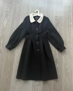 襟付き 黒　エレガントウールロングコート
