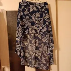 Forever 21 ネイビーフラワープリントフレアスカート M