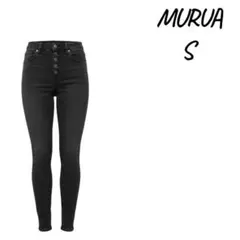 MURUA ブラック スキニーデニム S，ハイウエストボタン