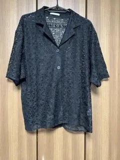 レース素材 半袖シャツ 黒　M