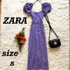 ZARA 紫 ドット柄 パフスリーブ ワンピース S. 未使用