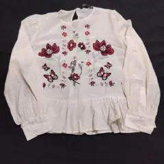 ザラ ZARA WOMAN 花柄刺繍ブラウス 長袖 Mのサムネイル