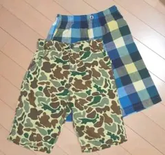 ハーフパンツ　ジャンクストアー含　短パン　迷彩＋チェック　２本セット　130