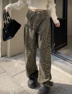 ヒョウ柄　デニム　ズボン