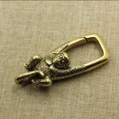 猿の形状の金色キーリング 真鍮ブラス カラビナフック ヴィンテージ アメカジ
