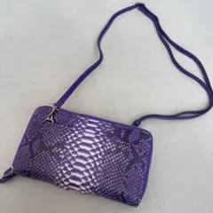 美品 パイソン柄 本革 ウォレットショルダーバッグ パープル 財布