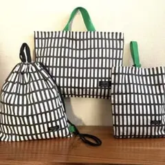 北欧調格子柄　ハンドメイド　レッスンバッグ　体操服袋　上履き入れ　3点セット