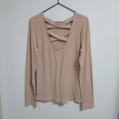 FOREVER21 バッククロス リブ長袖トップス ベージュ Y2K ギャル