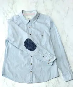 H&M L.O.G.G. 長袖 シャツ アクアブルー LL相当 エルボーパッチ