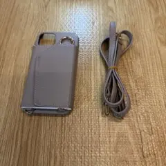 グレー 合成皮革 スマホケース ショルダーストラップ付き￼ iPhone 13￼