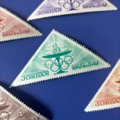 5806 外国切手 ヨルダン 1964年東京オリンピック 三角 5種