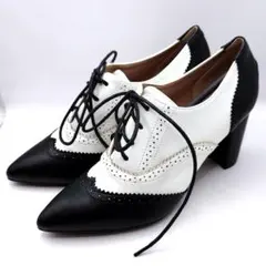 【新品】レディース レースアップパンプス ブラック・ホワイト 24cm