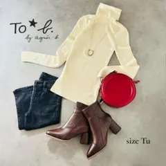 To b. by agnès b. リブタートルネックニット アイボリー S〜M
