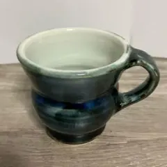 D-4 【一点物】手造り 陶器マグカップ（藍・緑釉） アンティーク レトロ