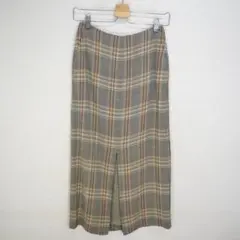 MACPHEE マカフィー リネン混チェック フロントスリット ミディスカート